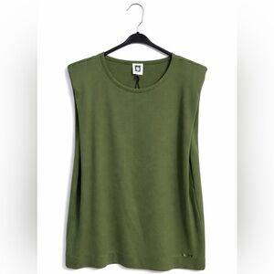 Anne Klein Olive Muscle Tee Shoulder Pads Sleeveless Top S NEW With Tags